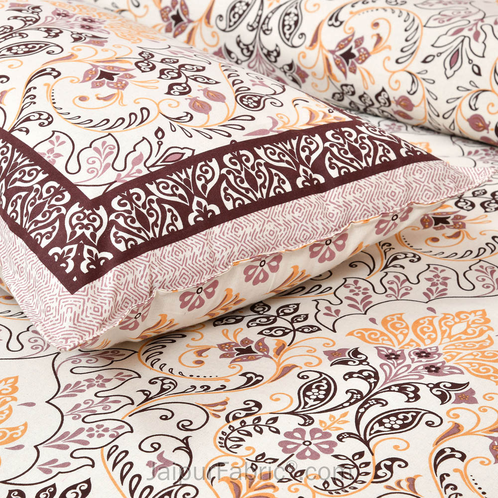 Taupe Florals Jaipur Fabric Double Bed Sheet