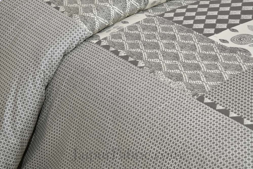 Delightful Dark Grey Checks Print  Pure Cotton King Size Double Bedsheet
