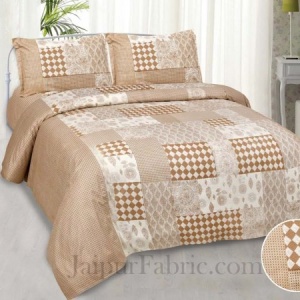 Delightful Creamish  Checks Print  Pure Cotton King Size Double Bedsheet