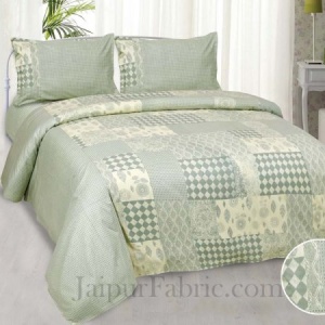 Delightful Green Checks Print  Pure Cotton King Size Double Bedsheet