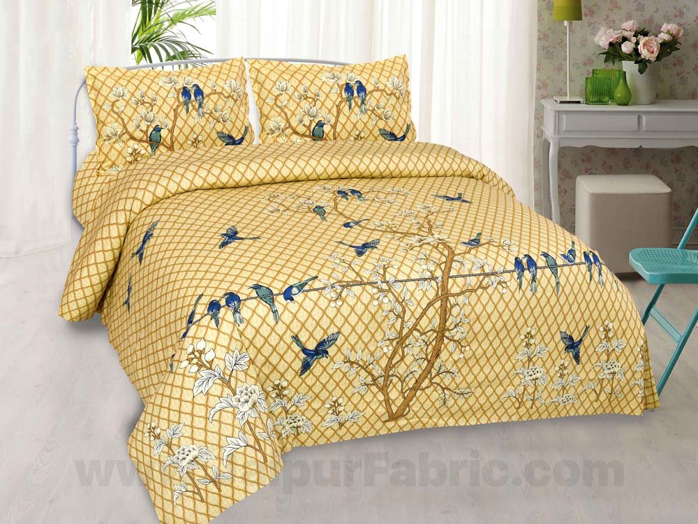 Golden Sparrow Cotton King Size Bedsheet