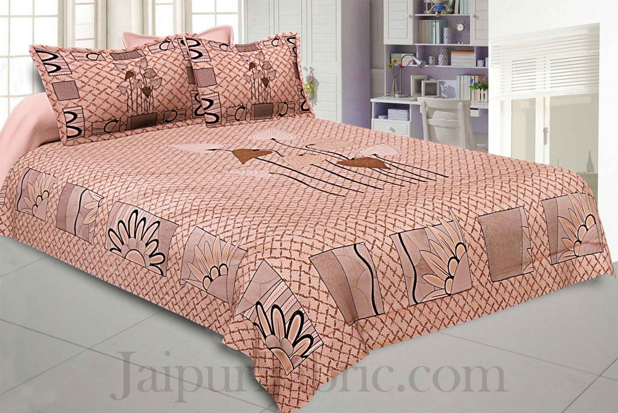 Lotus Leaves Pink Pearl Cotton King Size Bedsheet