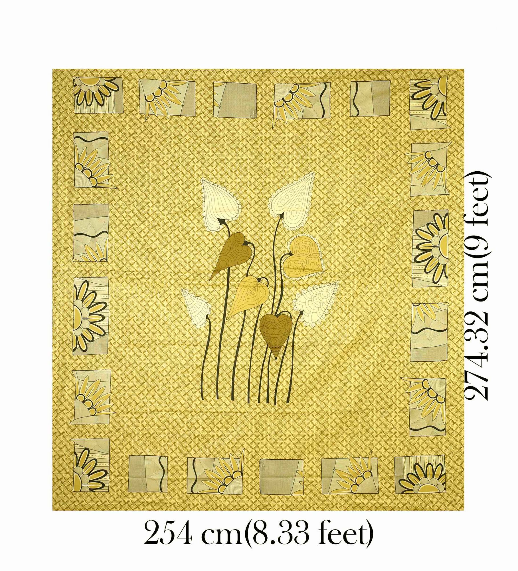 Lotus Leaves Yellow Pearl Cotton King Size Bedsheet