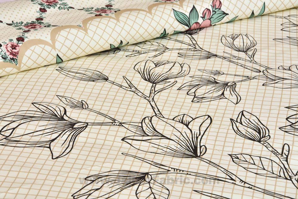 Creamish Floral Cotton King Size Bedsheet