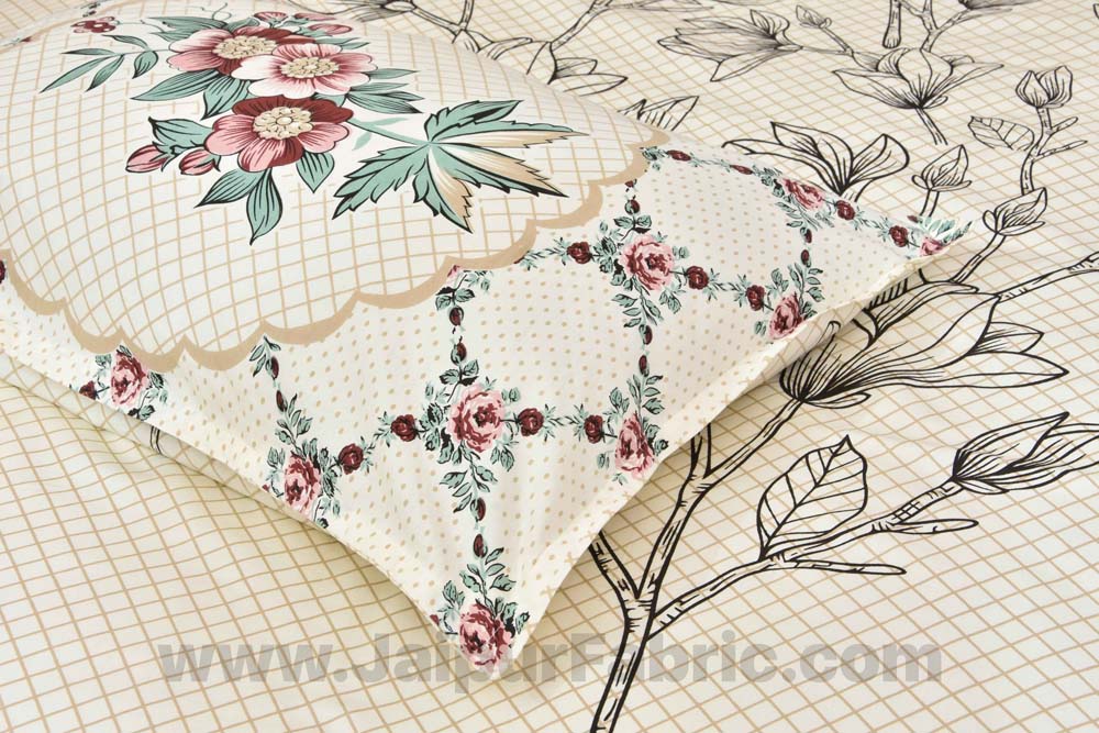 Creamish Floral Cotton King Size Bedsheet