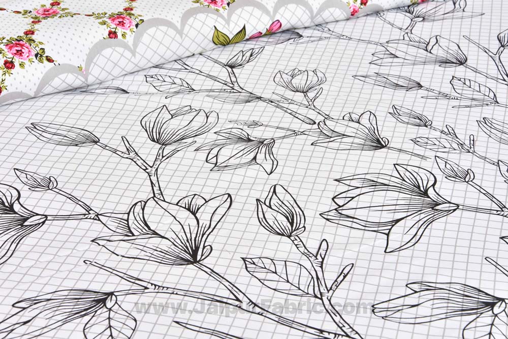 Snow-White Floral Cotton King Size Bedsheet