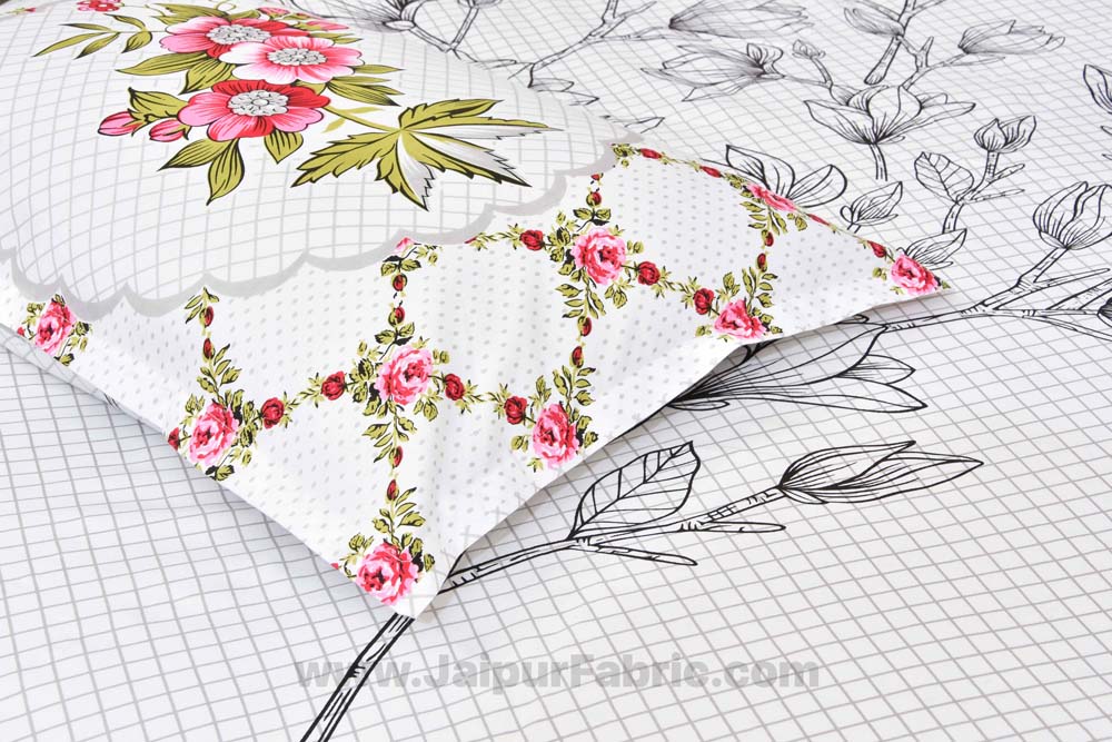 Snow-White Floral Cotton King Size Bedsheet