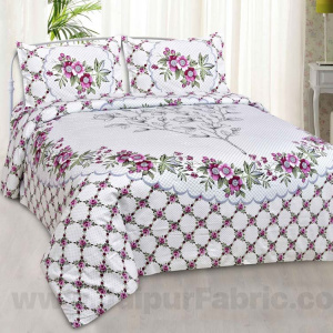 Greyish Floral Cotton King Size Bedsheet
