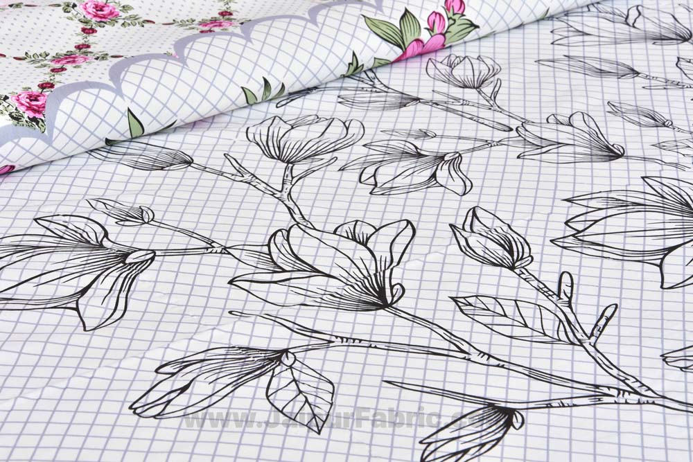 Greyish Floral Cotton King Size Bedsheet