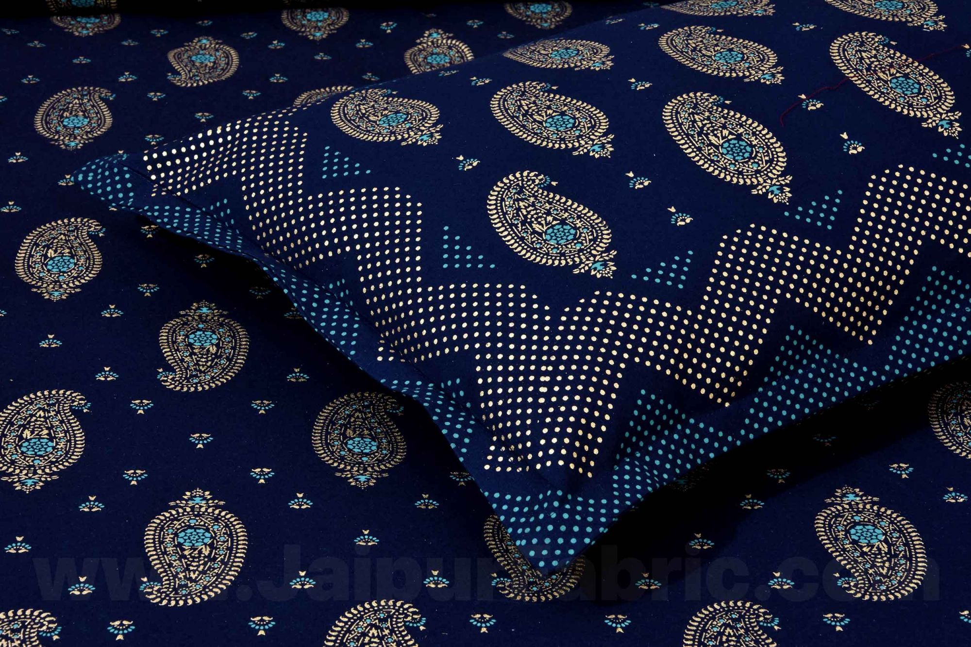 Traditional Goldi Nay Blue King Size BedSheet