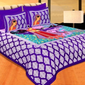 Purple Border Lady With Peacock Pigment Print Cotton Double Bedsheet