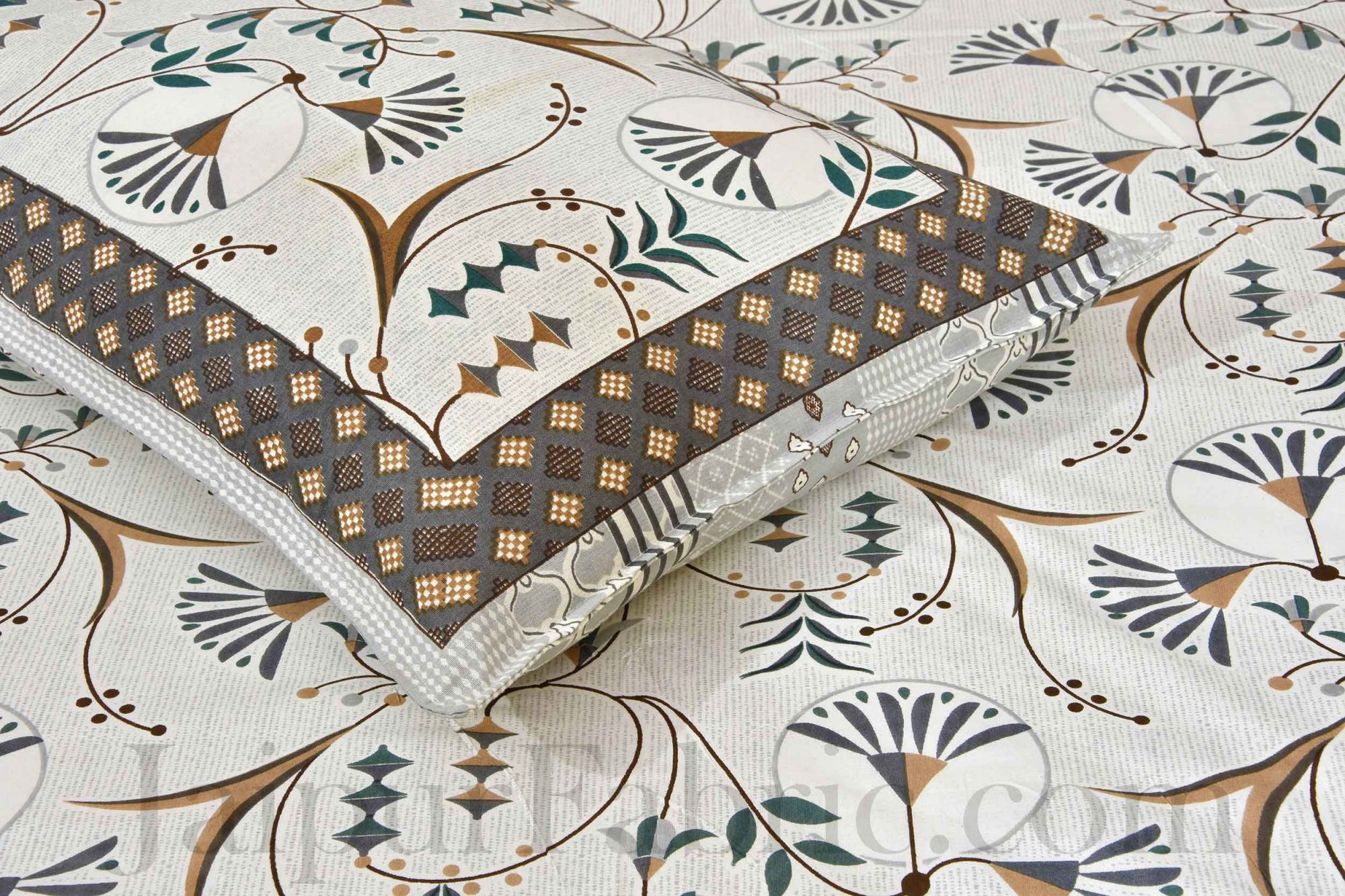 Grey Floral Ethnic Cotton Jaipur Double Bedsheet