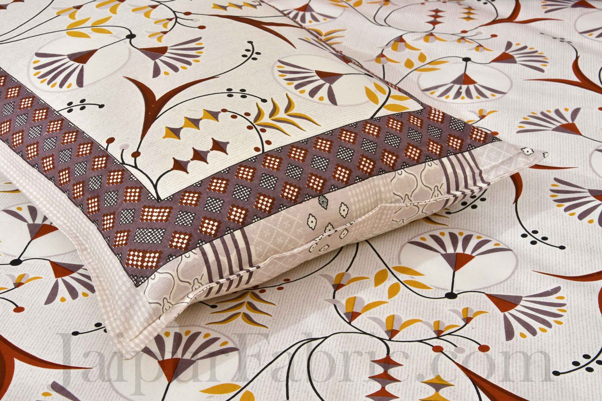 Maroon Floral Ethnic Cotton Jaipur Double Bedsheet