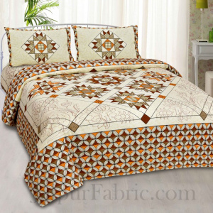 Cream Small geometric Cotton Jaipur Double Bedsheet