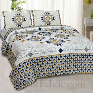 Grey Small Ethnic geometric Cotton Jaipur Double Bedsheet