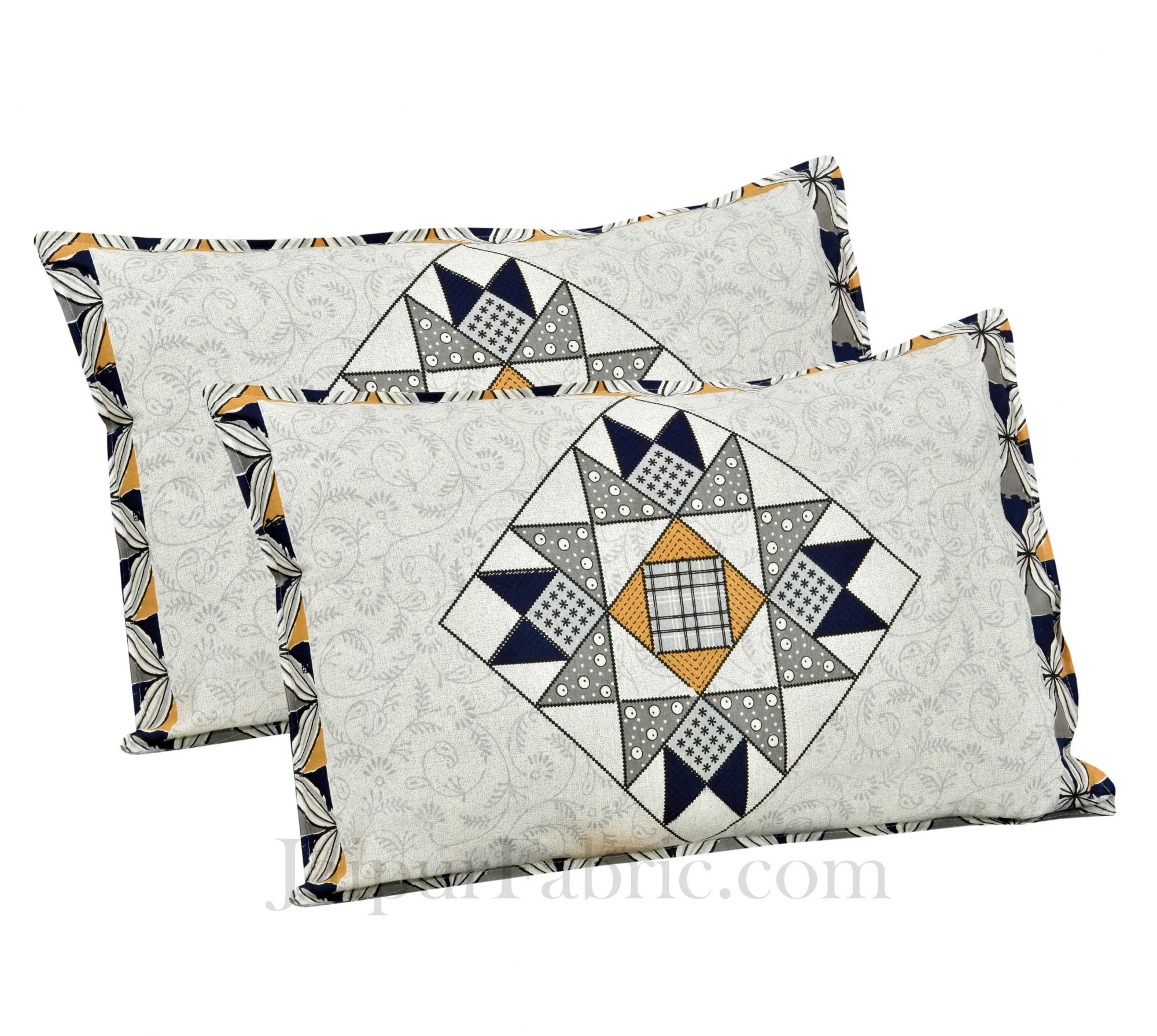 Grey Small Ethnic geometric Cotton Jaipur Double Bedsheet