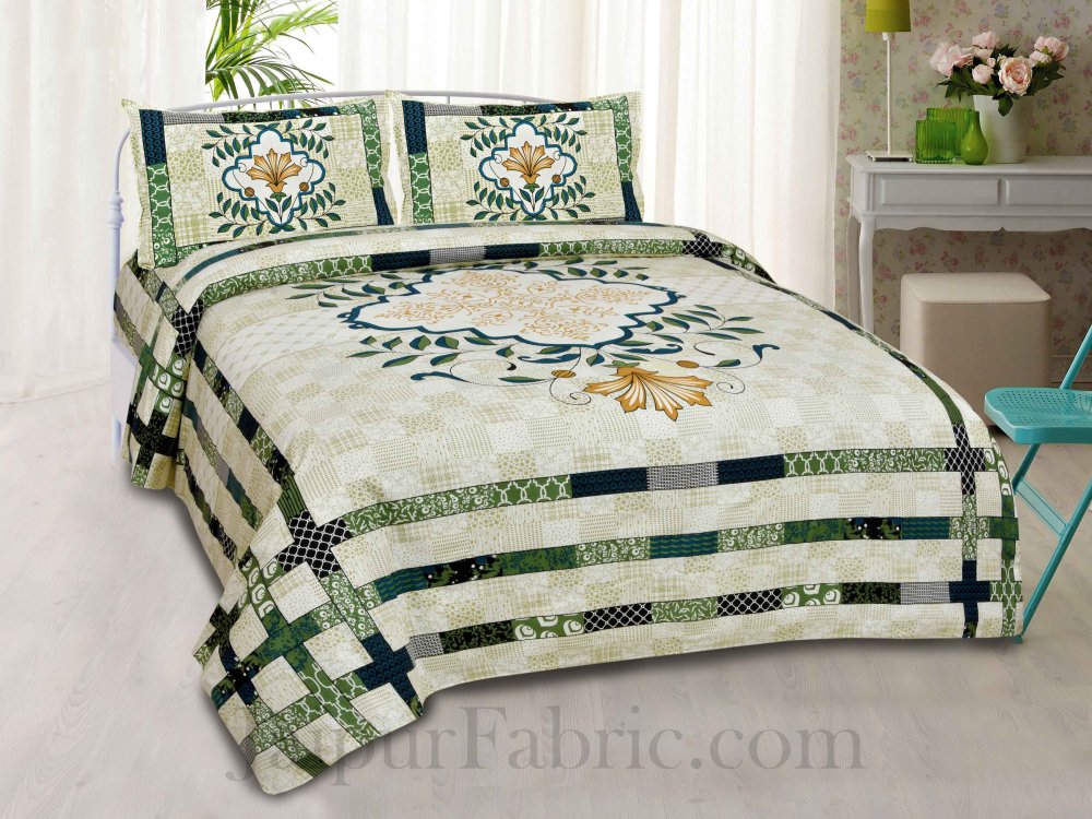 Minty Green Floral Cotton Jaipur Double Bedsheet