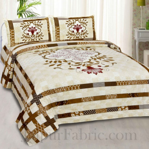 Brown Floral Print Cotton Jaipur Double Bed Sheet