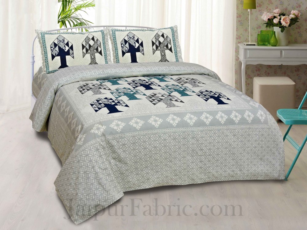 Silver Buta Print Ethnic Cotton Jaipur Double Bedsheet