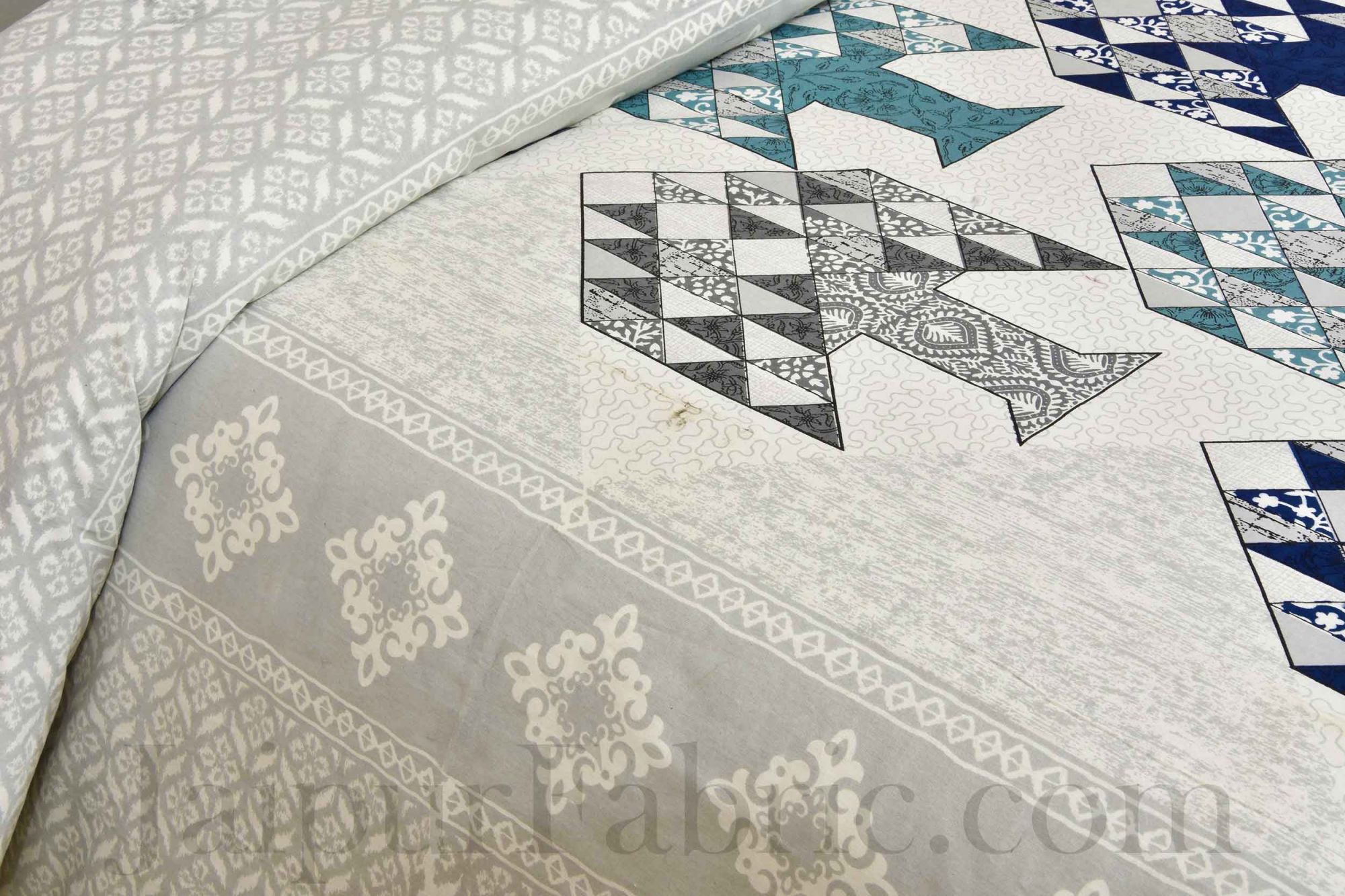 Silver Buta Print Ethnic Cotton Jaipur Double Bedsheet