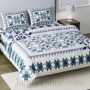Sea-green Modern Geometric Cotton Jaipur Double Bedsheet