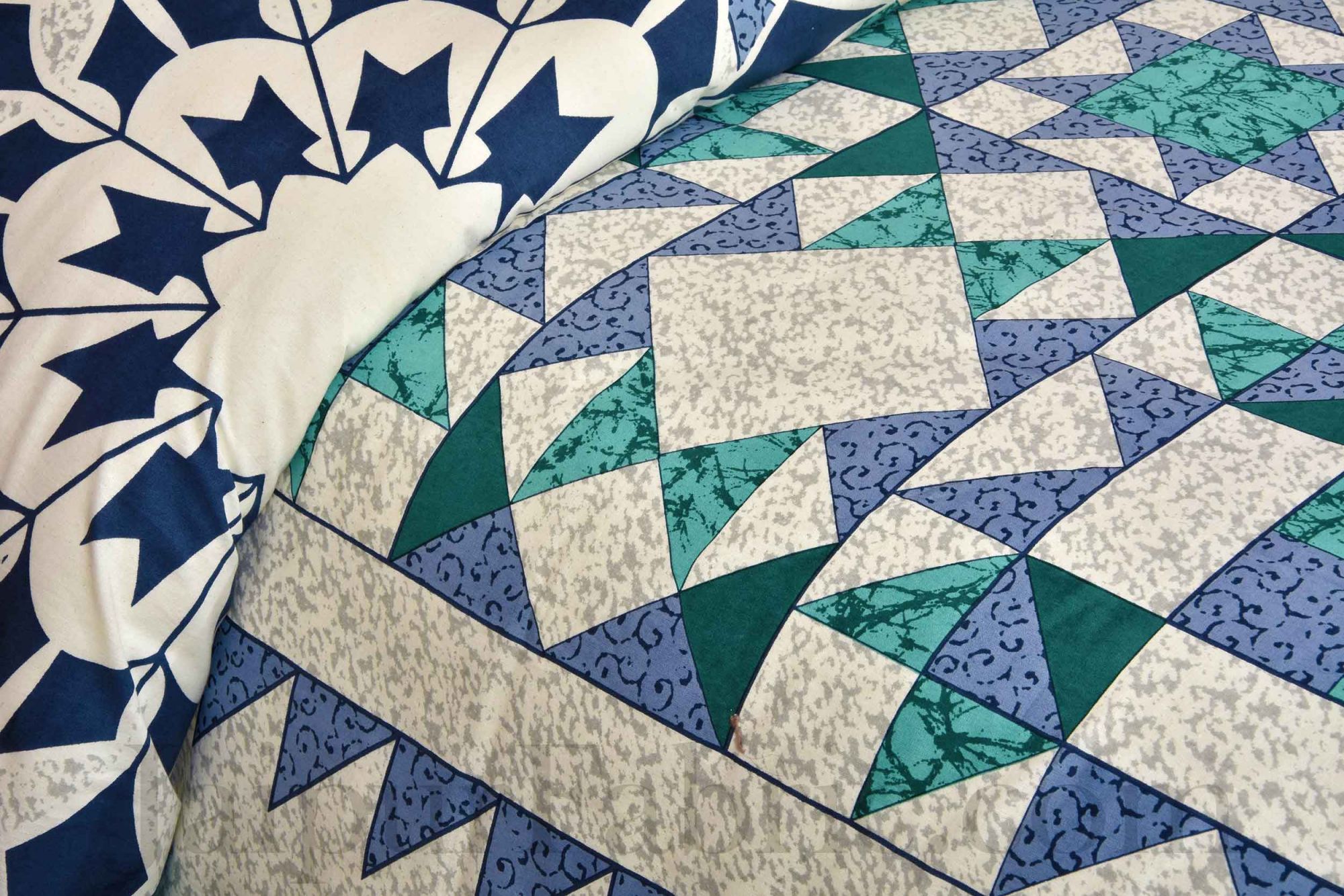 Sea-green Modern Geometric Cotton Jaipur Double Bedsheet