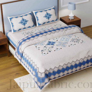 Blue &amp; Grey Ornate Cotton Jaipur Double Bedsheet