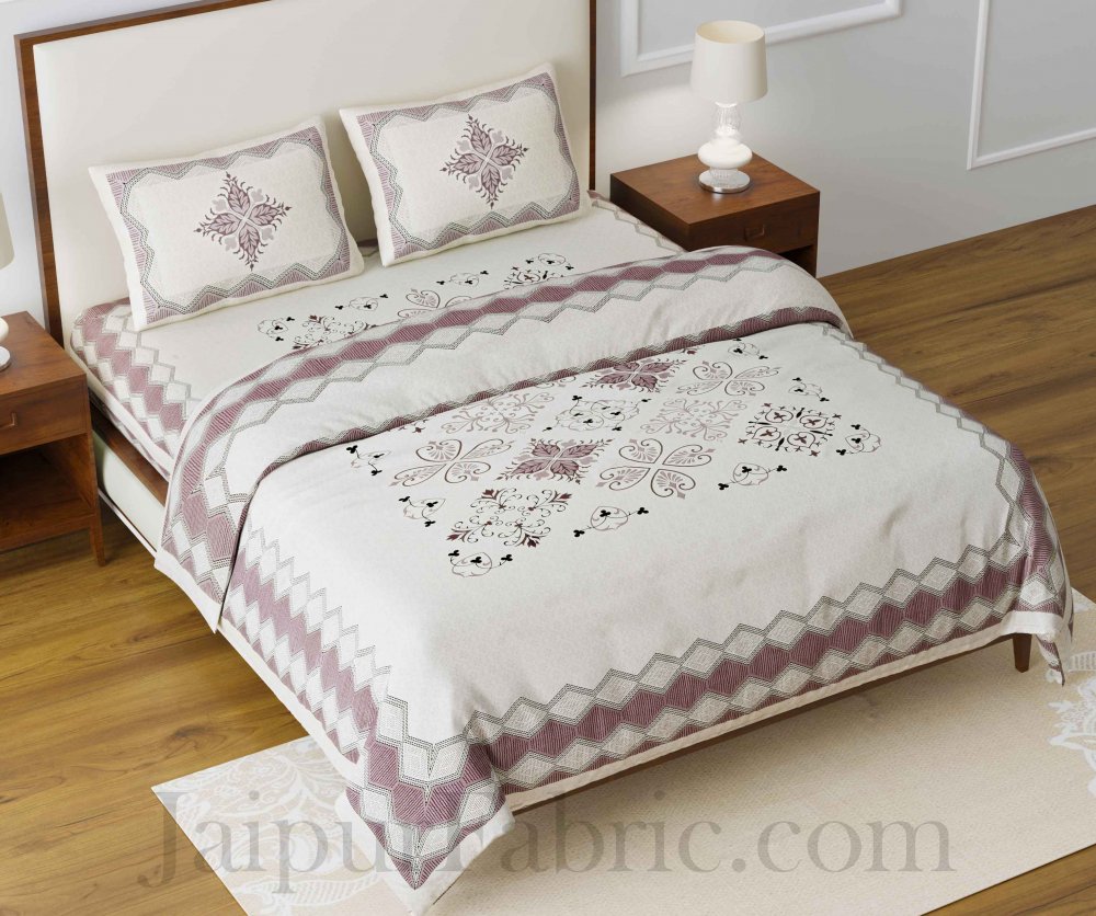Brown &amp; Cream Ornate Cotton Jaipur Double Bedsheet