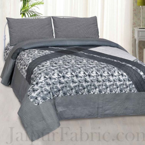 Jaipur Fabric Grey Multi Design Small Checkered Border Cotton Double Bedsheet
