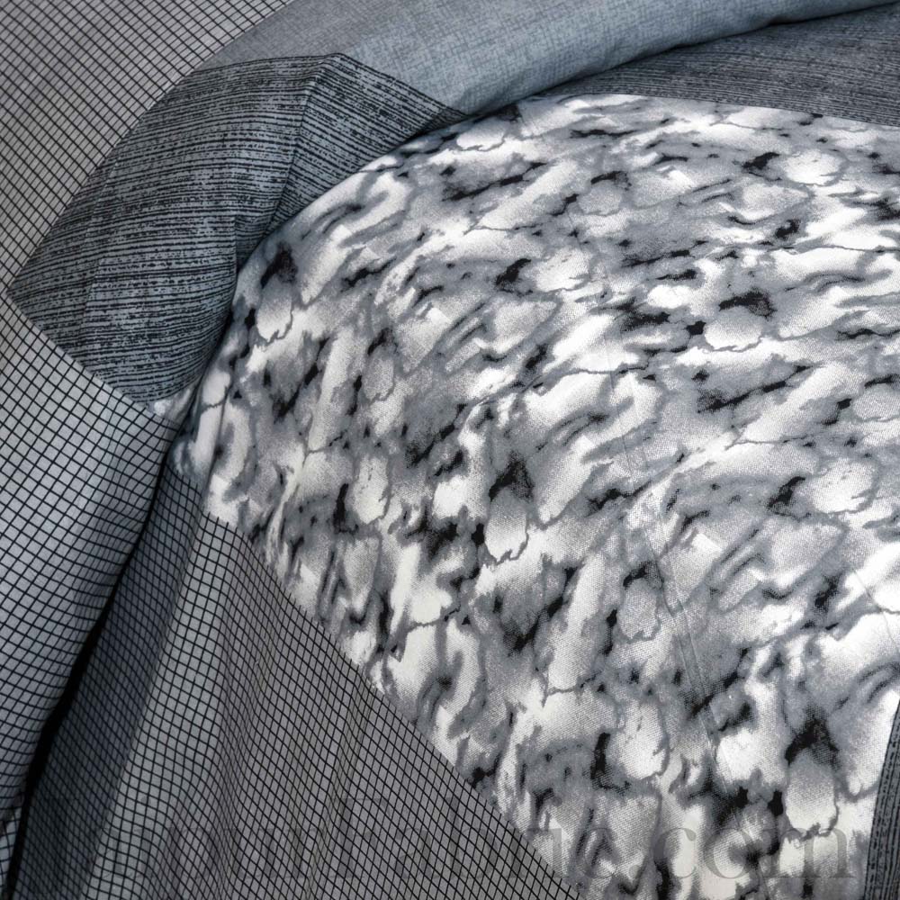 Jaipur Fabric Grey Multi Design Small Checkered Border Cotton Double Bedsheet