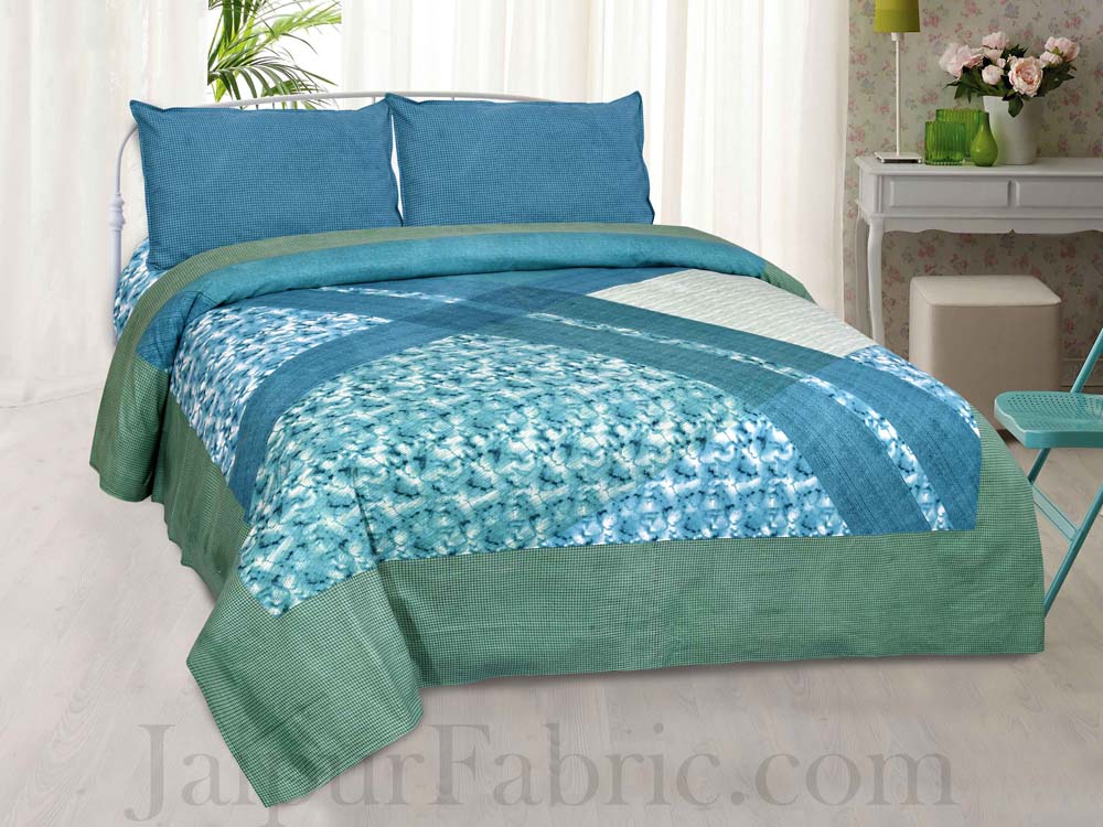 Jaipur Fabric Multi Color Design Small Checkered Border Cotton Double Bedsheet