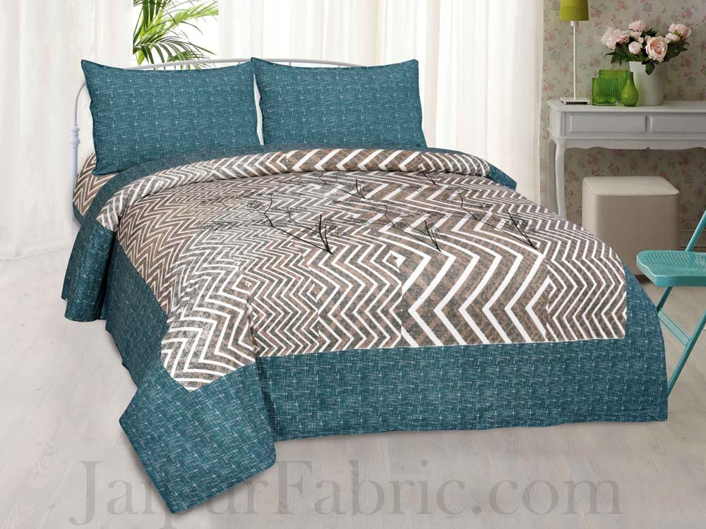 Jaipur Fabric Turquoise ZigZag Cotton Double Bedsheet