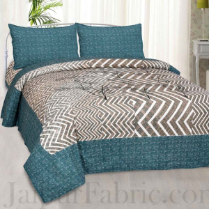 Jaipur Fabric Turquoise ZigZag Cotton Double Bedsheet