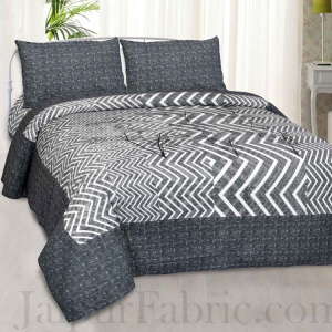 Jaipur Fabric Dark Grey ZigZag Cotton Double Bedsheet