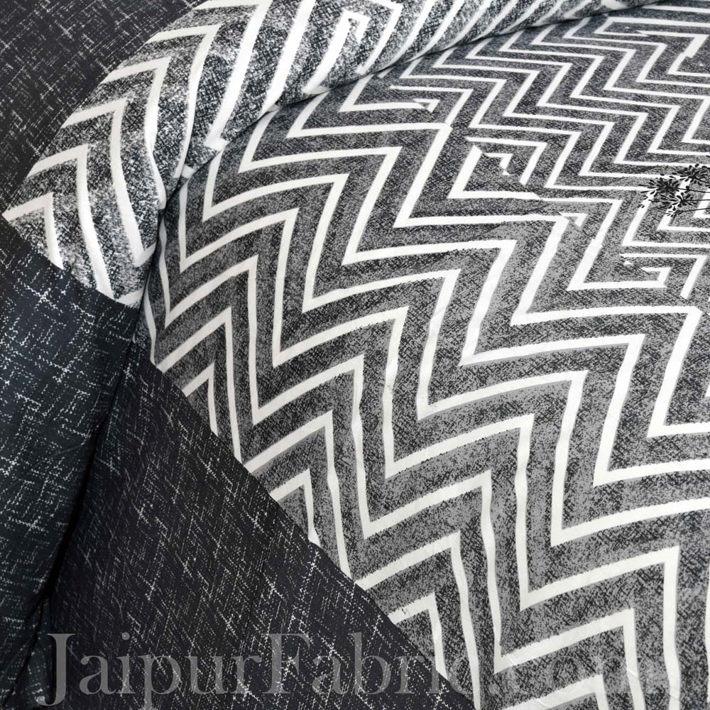 Jaipur Fabric Dark Grey ZigZag Cotton Double Bedsheet