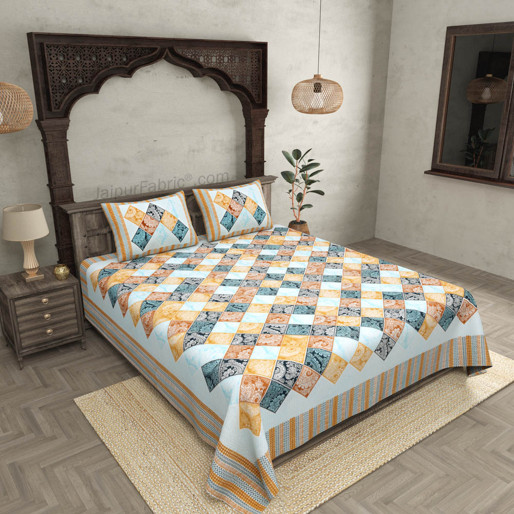 Ethnic Tiles Blue Double Bedsheet