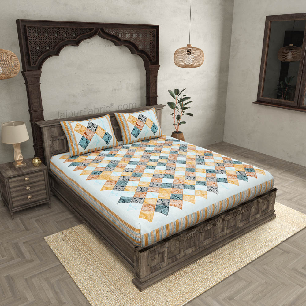 Ethnic Tiles Blue Double Bedsheet