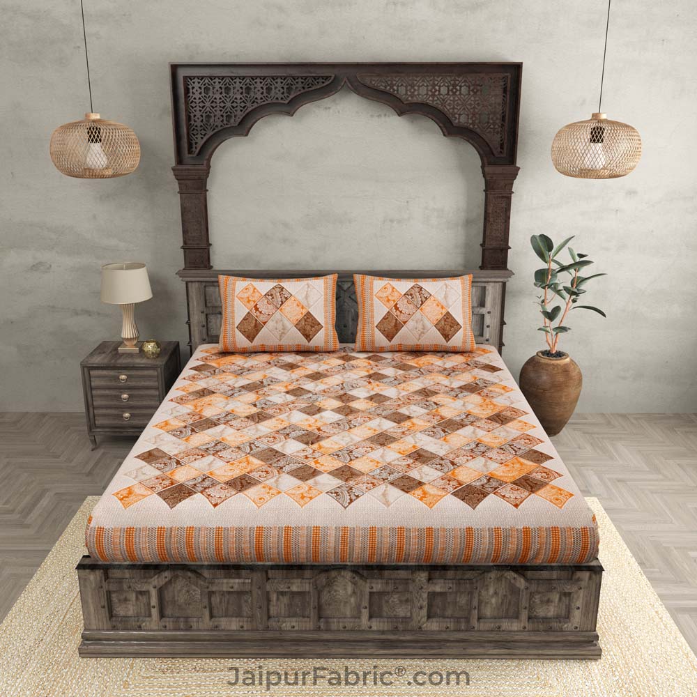 Ethnic Tiles Orange Double Bedsheet
