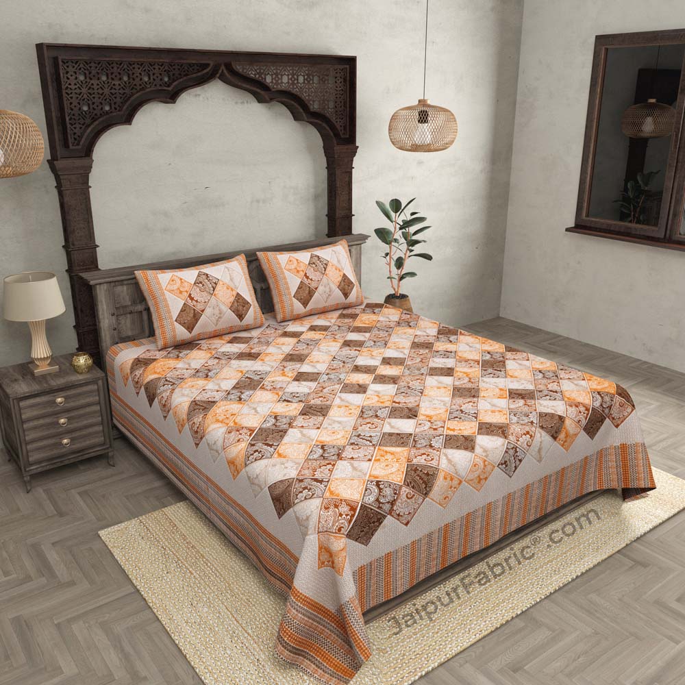 Ethnic Tiles Orange Double Bedsheet