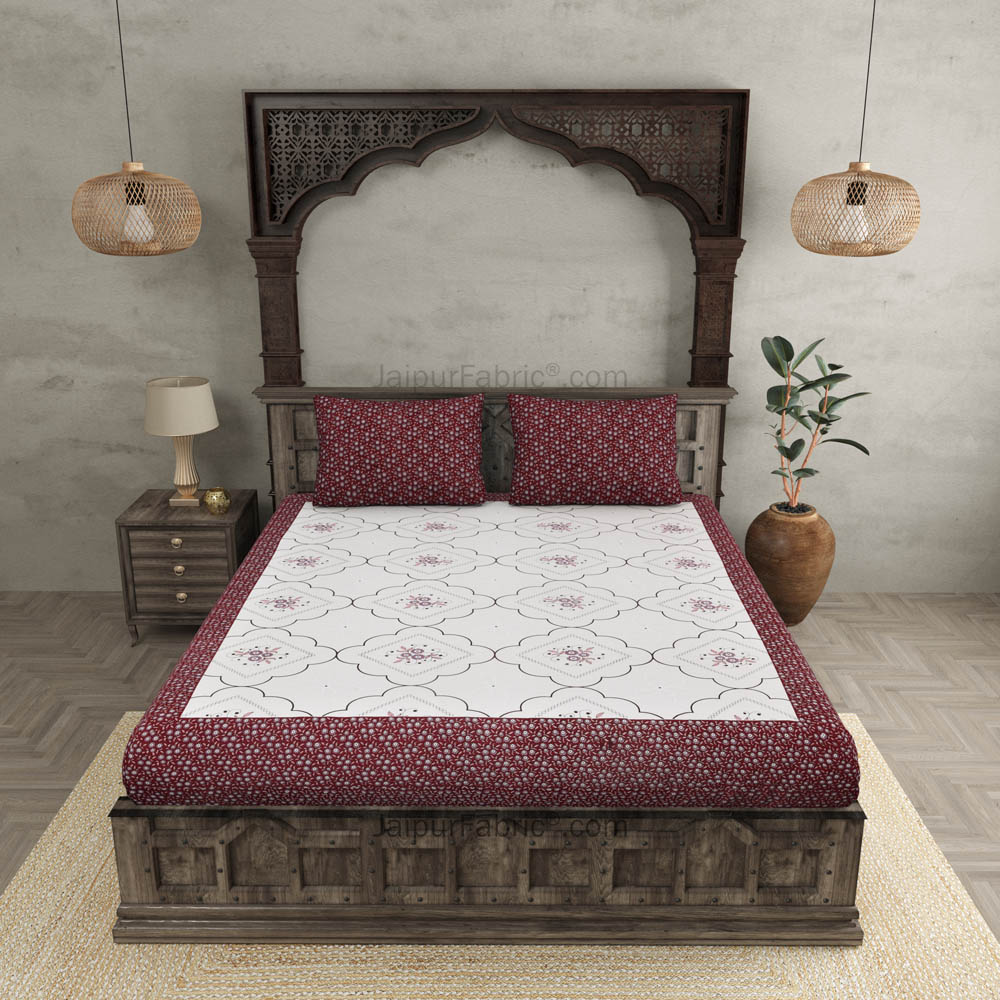 Jaipuri Jharokha Maroon Double Bedsheet