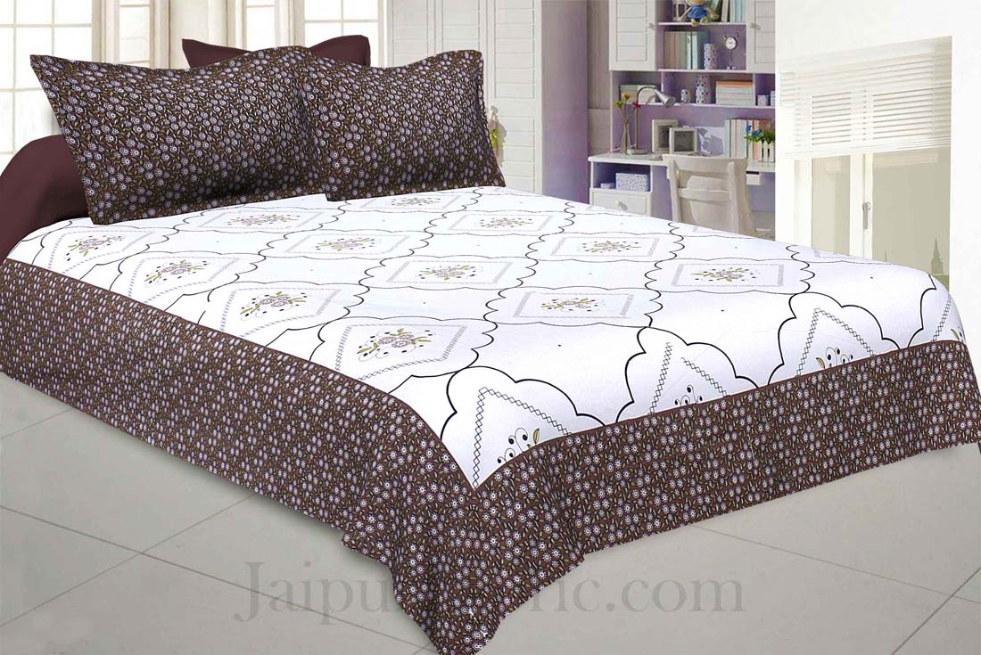 Jaipuri Jharokha Brown Double Bedsheet