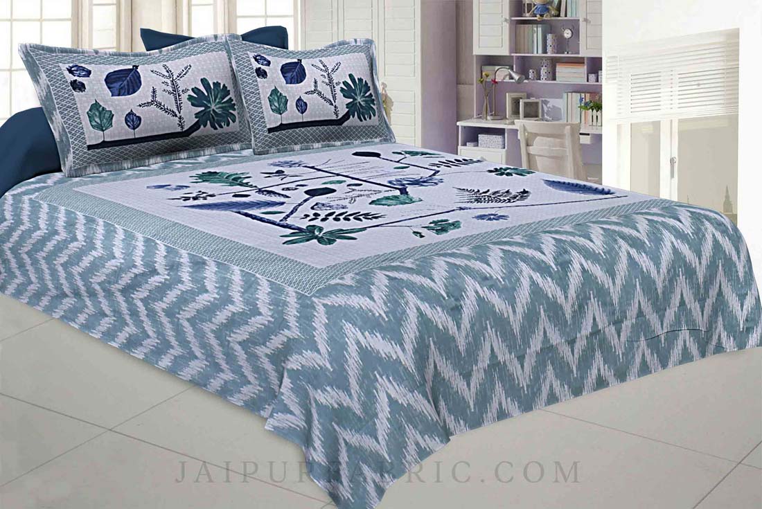 The Biome Pattern Blue Cotton Double Bedsheet