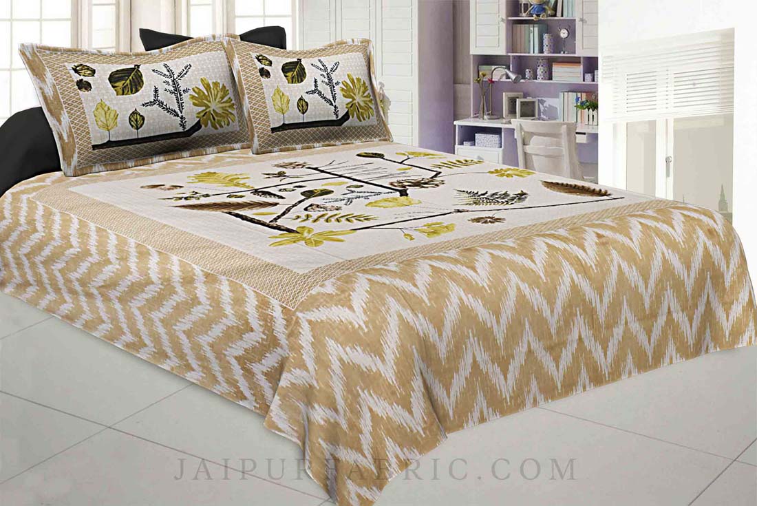 The Biome Pattern Yellow Cotton Double Bedsheet