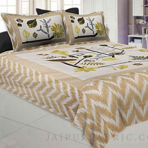 The Biome Pattern Yellow Cotton Double Bedsheet
