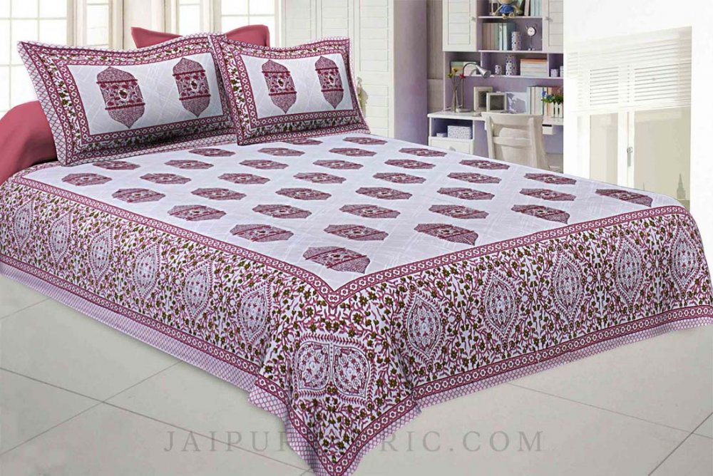The Hawa Mahal Jharokha Pink Cotton Double Bedsheet