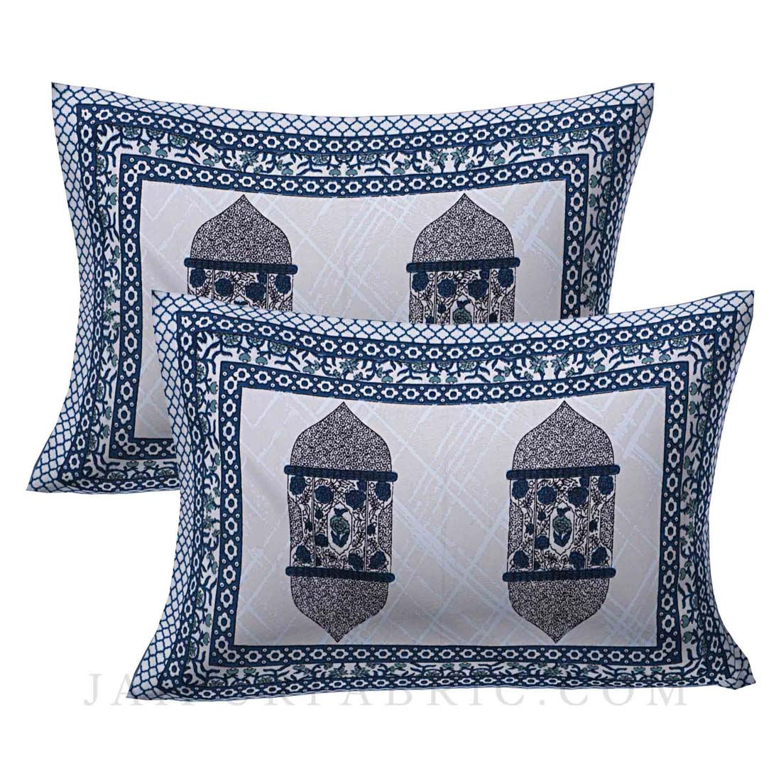 The Hawa Mahal Jharokha Blue Cotton Double Bedsheet