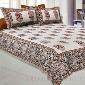 The Hawa Mahal Jharokha Brown Cotton Double Bedsheet