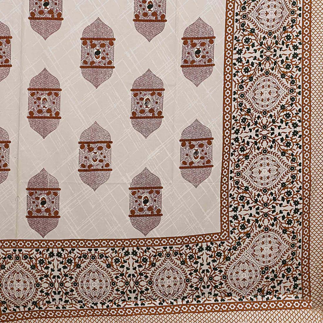 The Hawa Mahal Jharokha Brown Cotton Double Bedsheet