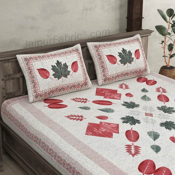 Playful Petals Red Cotton Double Bedsheet