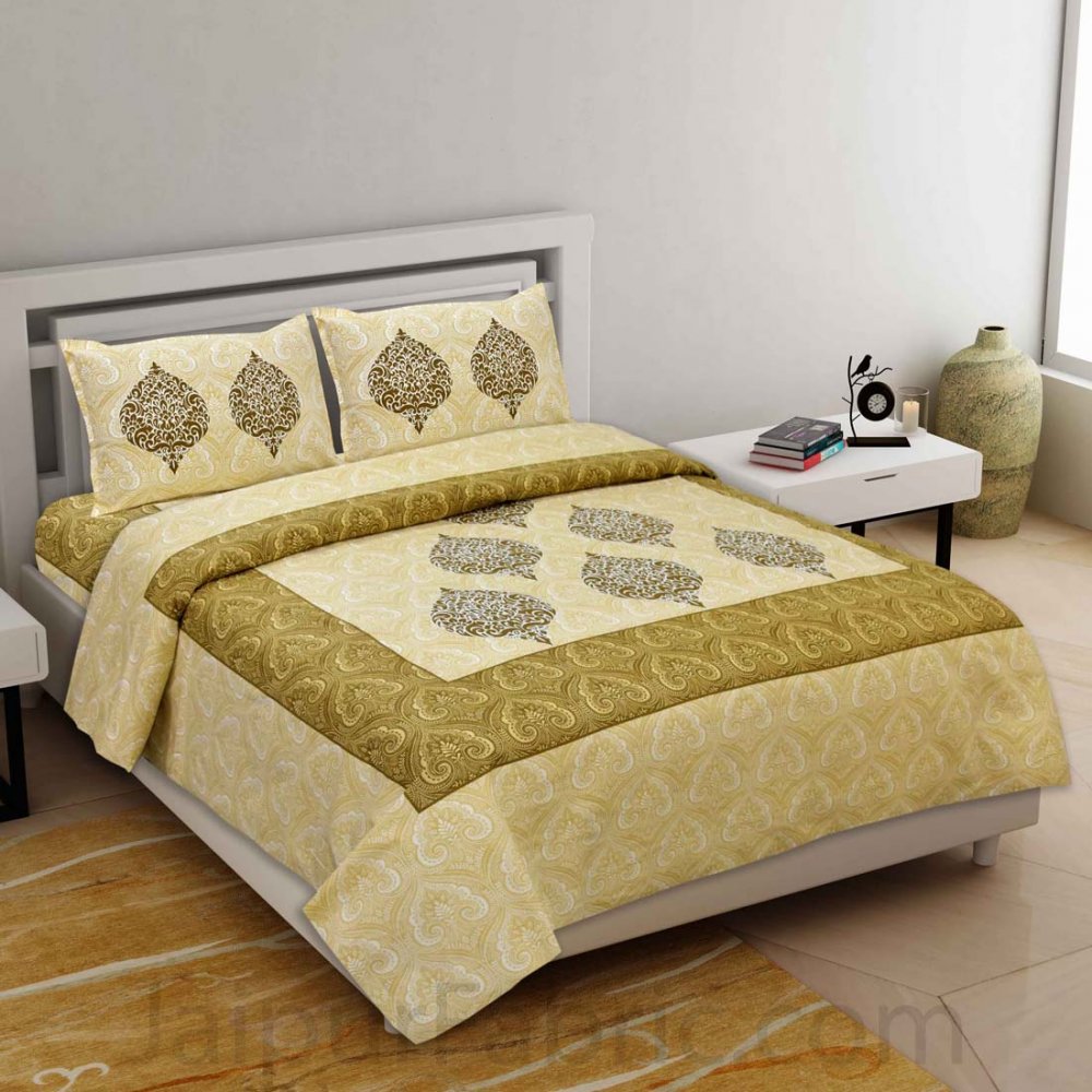 Classic Tradition Green Pure Cotton King Size Bedsheet
